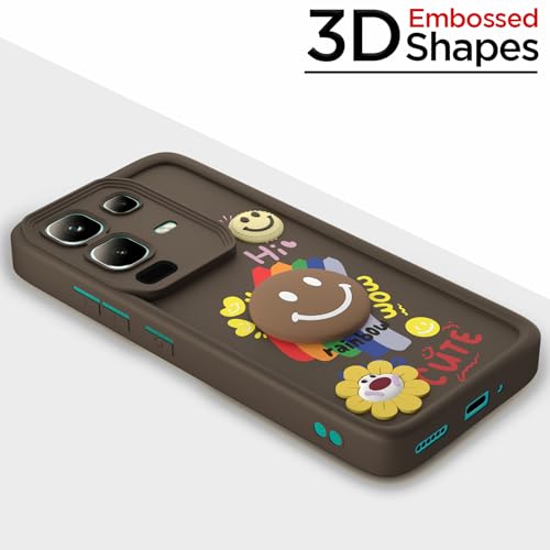 Image of Pikkme Back Cover for Infinix Note 50s 5G | Soft Silicone| Cute Rainbow Smile & 3D Cartoon Flower Design | Shockproof Raised Camera Protection Bumper Case (Brown)