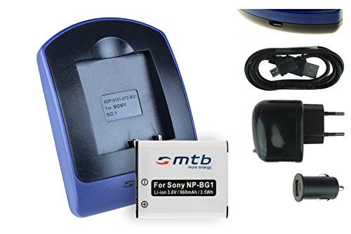 Batterie + Chargeur (USB/Auto/Secteur) Compatible avec Sony NP-BG1 NP-FG1 / Cyber-Shot DSC-H.. HX.. N.. T.. W.. WX..v. liste