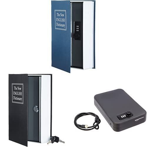 AmazonBasics Book Safe Combination Lock Blue & Portable Security Safe