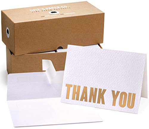 100 Letterpress Thank You Cards and Self Seal Envelopes. Perfect for Graduation, Business, Weddings - Opie’s Paper Company (Gold)