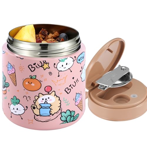 Image of Kids Thermo Food Jar for Hot Food, 15.2 oz Vacuum Insulated Hot & Cold Lunch Container with 316 Stainless Steel Interior, Wide Mouth Soup Jar for School (Ice Cream Pink)
