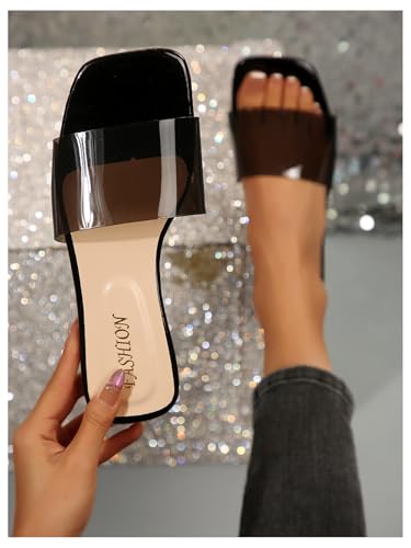 Image of Verdusa Clear Sandals For Women Square Toe Slides Summer Slip On Beach Flat Sandals