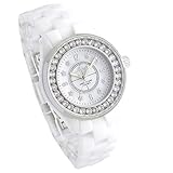 ANNE CLARK 腕時計 レディース 金属アレルギー軽減対策 フル セラミック ホワイト ラインストーン(スワロウスキー)ベゼル 天然シェル文字盤 サファイアガラス (白シェル) ブレス調整簡易工具プレゼント ハワイアンジュエリー