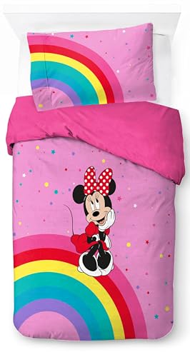 Jay Franco Disney Minnie Mouse Rainbow 100% Coton Ensemble Housse de Couette Lit Simple –...