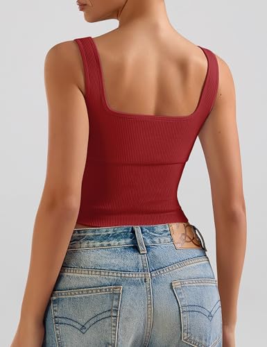 Image of OLCHEE Womens 3 Pack Crop Tank Tops Basic Seamless Ribbed Sleeveless Square Neck Workout Top Summer Exercise Yoga Gym Shirts