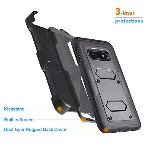 For Samsung Galaxy S10E/Lte Heavy Duty Belt Clip Holster Ultra Protective Tough Grip Cover With Holder And Built-In Screen Protector (Black) #TOP3