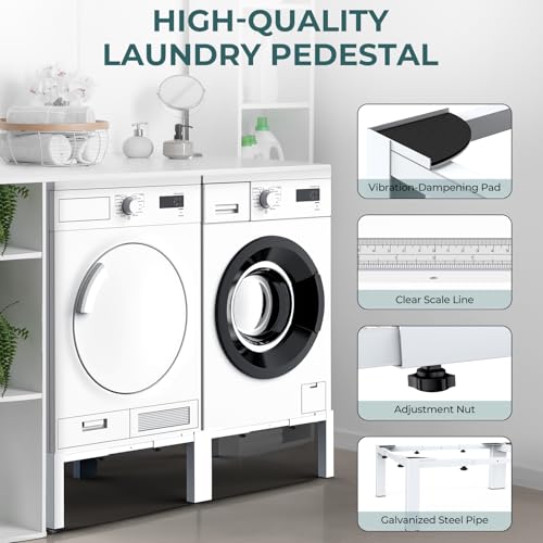 Image of Adjustable Washer Dryer Pedestal - Heavy Duty & Universal Washer Pedestal & Washing Machine Stand Fit (40.9-66.14L x 20.47-33.07W x12.6H inch) - Compatible with Front Load Washers & Dryers