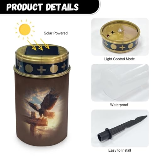 Image of Eagle Cross Solar Grave Lights for Cemetery Flameless Solar Powered Light for Prayer Waterproof Cemetery Solar Lights for Grave Cemetery Decor Candle Lamp