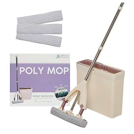 JFB Home Products Poly Mop PVA Sponge Mop Bucket - Wash, Dry and Store Floor Cleaner - Ultra Absorbent PVA Sponge, Extendable Handle, Compact Pail, Easy Storage - 3 Mop Heads Included