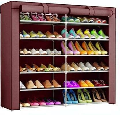 Powerest Multipurpose 12 Shelves Shoe Rack with Zip Door Cover & Side ...