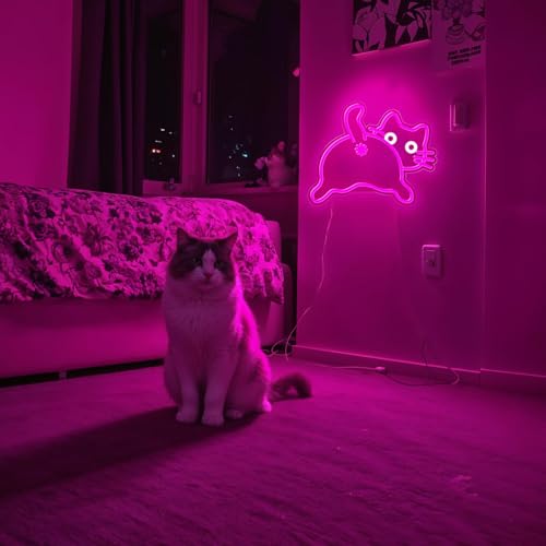 Image of Cat Neon Sign for Wall Decor,Dimmable Funny Kitty Neon Light,Pink Animal Light Up Signs for Bedroom Party Bar Background Christmas Gifts Decorations