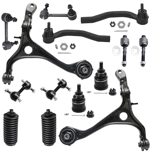 Image of Detroit Axle - 14pc End Kit for Acura 2004-2008 TSX 2003-2007 Honda Accord, 2 Front Lower Control Arms 4 Front Rear Sway Bars 4 Inner Outer Tie Rods 2 Lower Ball Joints 2 Boots 2005 2006 Replacement