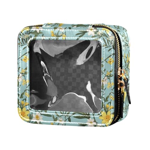 Fiore giallo e bianchi blu trasparente borsa per il trucco piccole borse da viaggio per articoli da toeletta custodia cosmetica da per e Blu 1 size