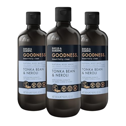 Baylis & Harding Goodness Tonka Bean & Neroli Body Wash, 500 ml (Pack of 3) - Vegan Friendly