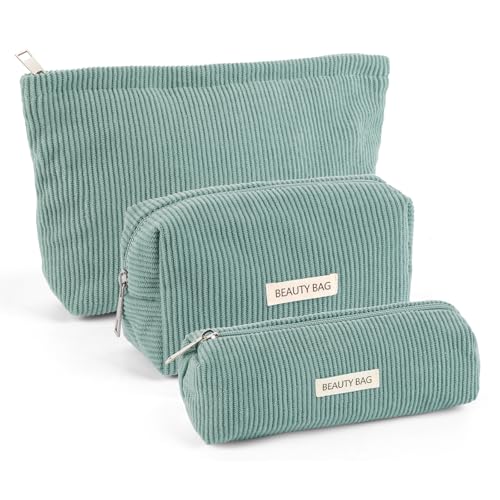 Kosmetiktasche Damen 3 Stück Kulturtasche Damen mit Reißverschluss Kosmetiktasche Klein für Reisen Make Up Organizer für Frauen (3 Größen Grün)