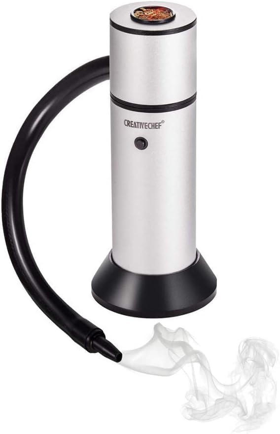 CREATIVECHEF SG16 Portable Smoke Gun for Food & Cocktail Smoking Kit - Aluminum Alloy Smoker Infuser with Wood Chips, 6.3"x2.6", Sliver
