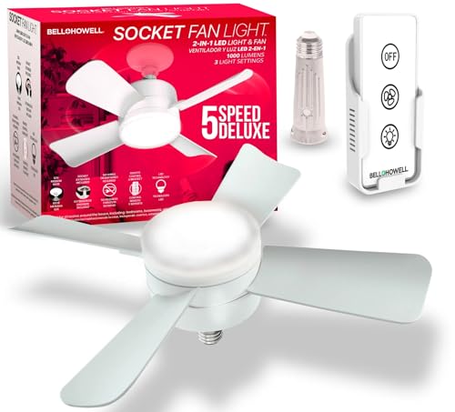 Bell+Howell Socket Breeze Light 5-Speed Deluxe LED – Ceiling Fans with Lights and Remote Control – For Bedroom, Kitchen, Living Room,1000 Lumens / 5000 Kelvins As Seen On TV