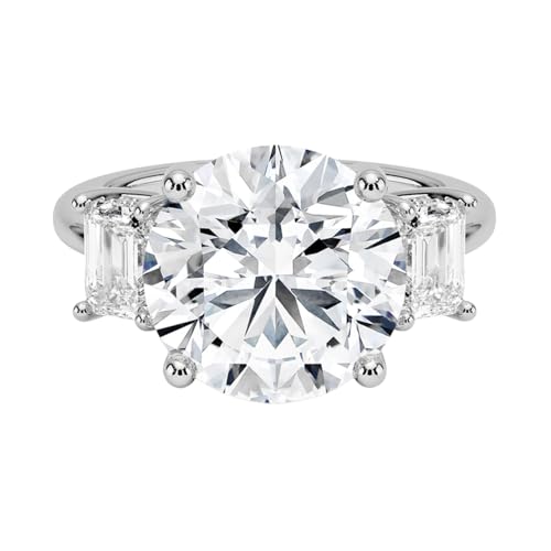 5 CT Round Cut Lab Grown Diamond Luxe Three Stone Engagement Ring For Her