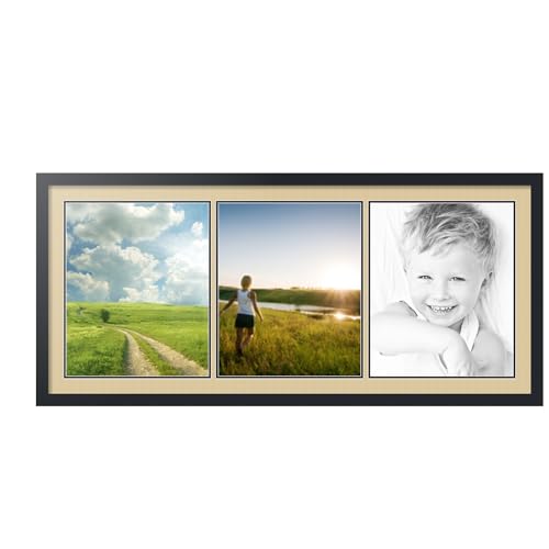 ArtToFrames Collage Picture Frame 3 Opening 3-14x17 Photo Frame | Made in USA | Black Frame Green Whisper and Black Mats | Wall Mount Multi Photo Display 50X23 Full Size
