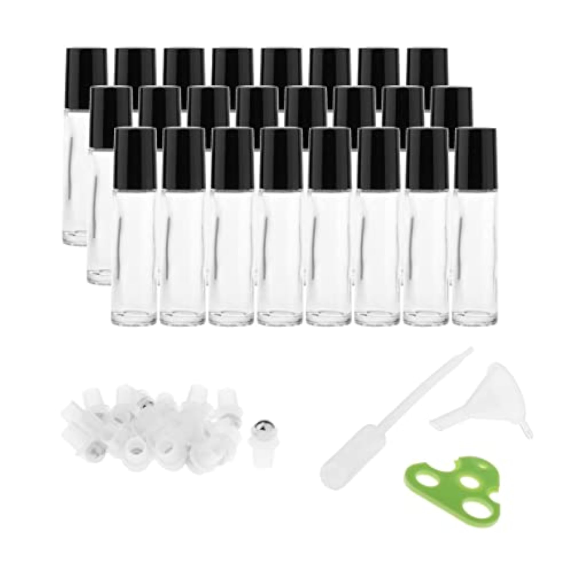 24 Pcs 10ml Clear Essential Oil Roller Bottles Set