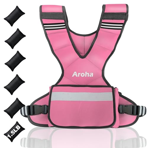 Aroha Adjustable Weighted Vest for Women & Men, 4-10lb/11-20lb/20-32lb Vest with 6 Ironsand Weights for Strength Training and Home Workout, Weight Vest with Reflective Strip for Running, Walking