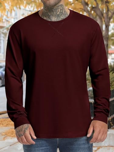 Men's Long Sleeve Gym Workout Athletic T Shirts Cotton Hipster Hip Hop Longline Crewneck T-Shirt for Men(S-2XL)