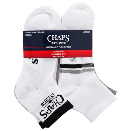 Chaps Men's Athletic Cushioned Performance Ankle Socks-6 Pairs-Breathable Mesh3