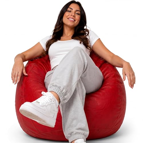 Puff Fofão Vermelho Grande Adulto com Enchimento Incluso Assento Confortável, Ergonômico Courino Premium, Leve Sala Quarto Gamer, Impermeável (Vermelho)