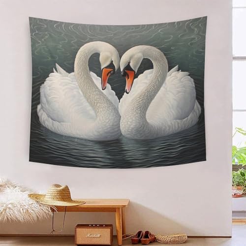 Tapisserie murale pour chambre et salon effet 3D motif cygne tissu