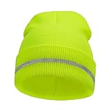 MELASA Unisex Reflective Winter Hat, High Visible Soft Safety Beanie Warm for Running Outdoor Work, Stocking Skull Caps for Men Women Teens Fluorescent Yellow