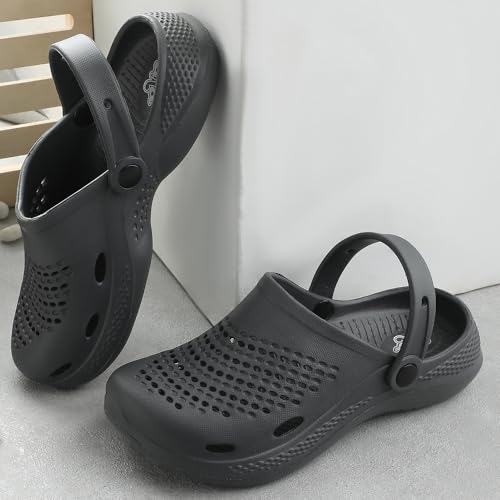 Image of Liberty A-HA GMF-02E Clogs for Men, Black & Grey | Casual Slip-On Slingback Clog for Walking & Outdoor Use | Solid Pattern, Trendy Stylish Fashionable Sandals with Lightweight