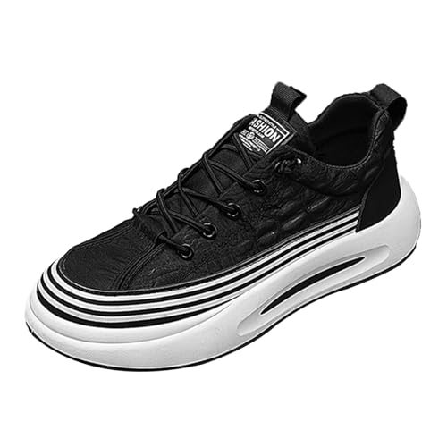 Men's Canvas Dress Casual Shoes,Lightweight Comfortable Elastic Lace-Up Non-Slip Cushion Jogging Print Fashion Sneakers