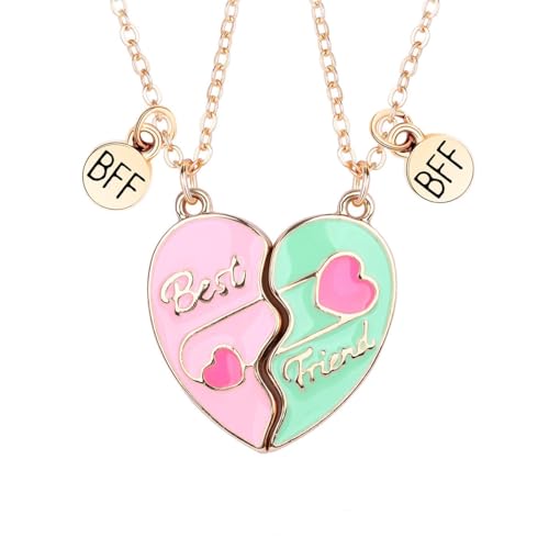 Best Friends Necklace for 2, Magnetic Heart Matching Pendant BFF Friendship Gift for Women