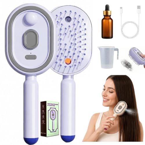 2026 Upgraded Electric Spray air Cushion Massage Comb 5 in 1 Rechargeable Air Cushion Hair Brush Retractable Massage Steam Brush for Frizzy Hair & Scalp Care Anti-Static & Detangling (Purple)