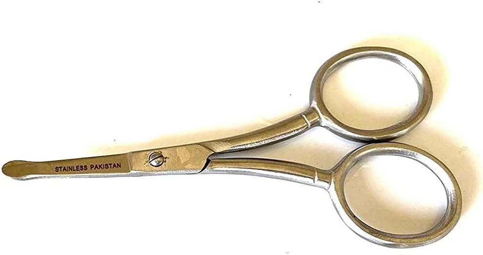 NOSE HAIR TRIMMER SCISSORS CURVED 3.5" - ROUND TIP FOR EAR, EYEBROW, BEARD & MUSTACHE TRIMMING