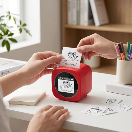 Image of AI Voice Control Printer, ABS Thermal AI Photo Printer 203 DPI Bluetooth Inkless Black and White Printing with 2.4 in Screen for Home DIY Notes Labels
