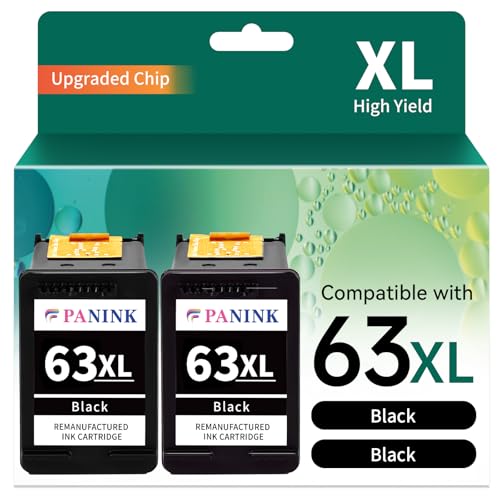 PANINK Remanufactured Ink Cartridge Replacement for HP Printer Ink 63 XL HP 63 Ink HP63 63XL Black Ink Cartridges for 3830 5255 4650 3833 Envy 4520 1112 3637 3630 3634 Printer(2 Black)