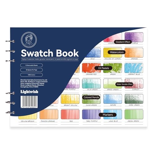 LIGHTWISH Watercolor Swatch Book,12 Detachable Sheets,100% Cotton, 300gsm/140lb,Acid-Free,Color Diary for Oil Pastels,Watercolor,Gouache,Colores Pencils,10.63 * 7.68 Inches