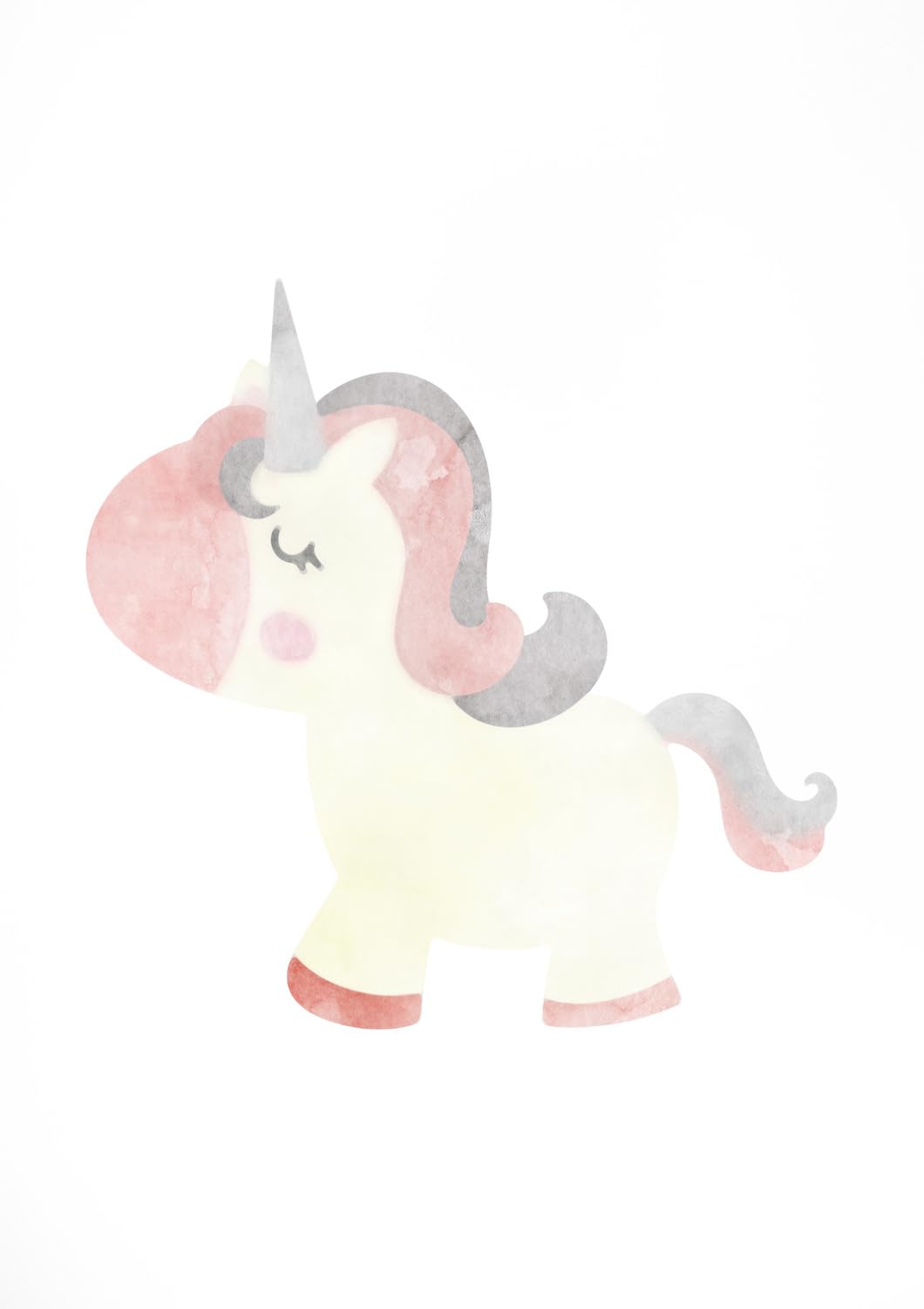 Lámina infantil unicornio blanco rosa para cuadro de bebé y decoración de habitación