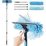 CLEANHOME 水切りワイパー スクイジー ガラスワイパー 結露取り 高所掃除 166cm 伸縮可能 ガラス 壁 鏡 天井 壁 窓掃除 シェニール糸1枚付き マイクロファイバー クロス1枚付き （ブルー）