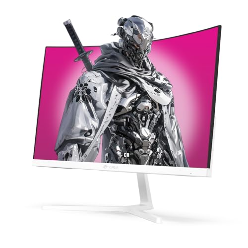Image of CRUA 24 inch FHD 1080P 200Hz Curved Gaming Monitor, 2800R, AMD FreeSync, White | 120%sRGB, 3000:1 Contrast, Low Blue Light, HDMI 2.0 /DP 1.4 and 75x75mm Wall Mount for PC Gaming, Editing, Streaming and Work