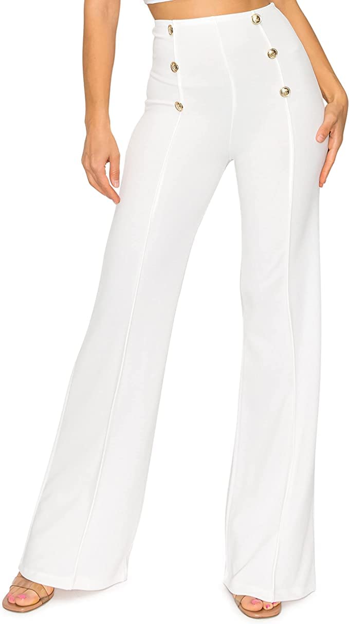 Cemi Ceri Women's High Waist Dress Pants w/Button Decorate