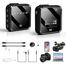 BraveKoi Microfono Inalambrico Profesional 2.4Ghz Microfono Solapa Cancelación De Ruido,Reverberación y Acompañamiento Bluetooth,Para Cámaras Dslr, Teléfonos Móviles, Videocámaras, Cámaras,Portátiles