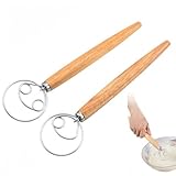 Vyloky Rührbesen Set 2-tlg. aus Holz & Edelstahl | Manueller Teigknetter für Brot, Pizza & Kuchenteig | Ideal zum Eier mixen & Mehl vermengen | Langlebig