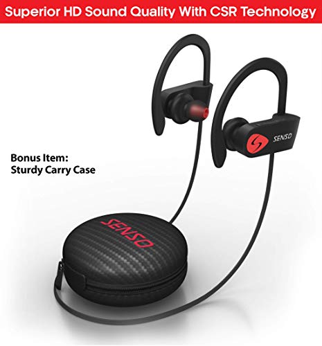 SENSO Bluetooth Headphones, Best Wireless Sports Earphones w/Mic IPX7 Waterproof HD Stereo Sweatproof Earbuds for Gym Running Workout 8 Hour Battery Noise Cancelling Headsets