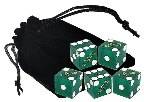 Authentic Lake Tahoe Reno Nevada Non-Vegas Casino Table-Played Craps Dice Set with Pouch, Full Stick of 5 Matching Serial Numbers (Reno Sands Regency - Green Frosted)