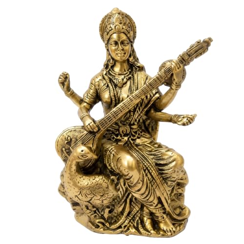 Image of Brass Saraswati Ji Idol, Vastu Remedy for Wisdom & Learning (3 Inch, 130 g)