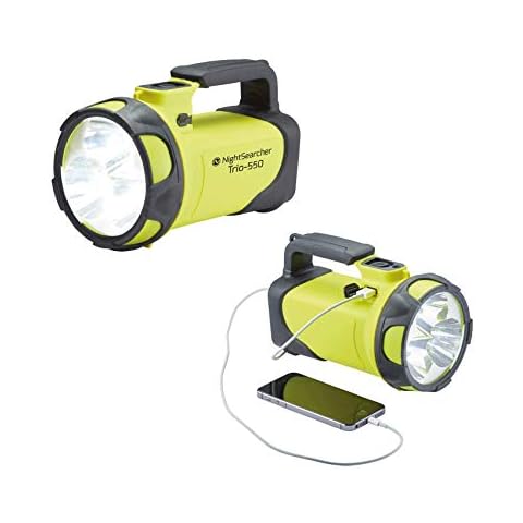 NightSearcher Trio 550 Rechargeable LED Searchlight, Emergency Light and Power Bank, High Power 550 LM, Long 600M Beam Cover