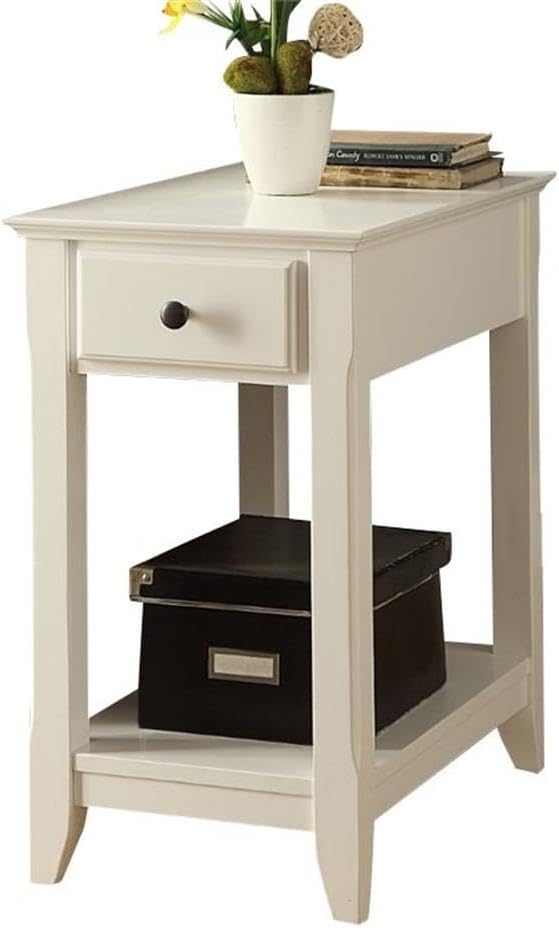 BOWERY HILL End Table, 23" H x 13" W x 22" D, Wooden Rectangular Top, White Finish, Open Shelf and Drawer, Tapered Legs, Transitional Accent Table for Living Room or Bedroom