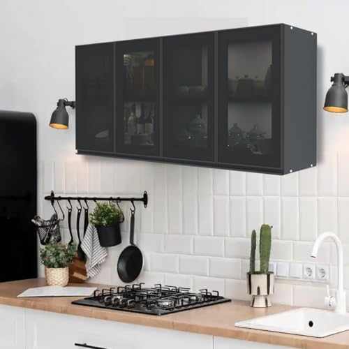 Image of SPECIALITY PANELS Multipurpose Cabinet with Modern Elegance Tinted Glass Wall Cabinet, Space Organizer for Office /Kitchen in (Dark Grey, 4 Glass Shutter)